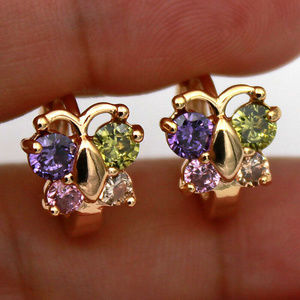 18K Yellow Gold Filled Butterfly Diamond Zircon Multi Color Hoop Earrings Gift